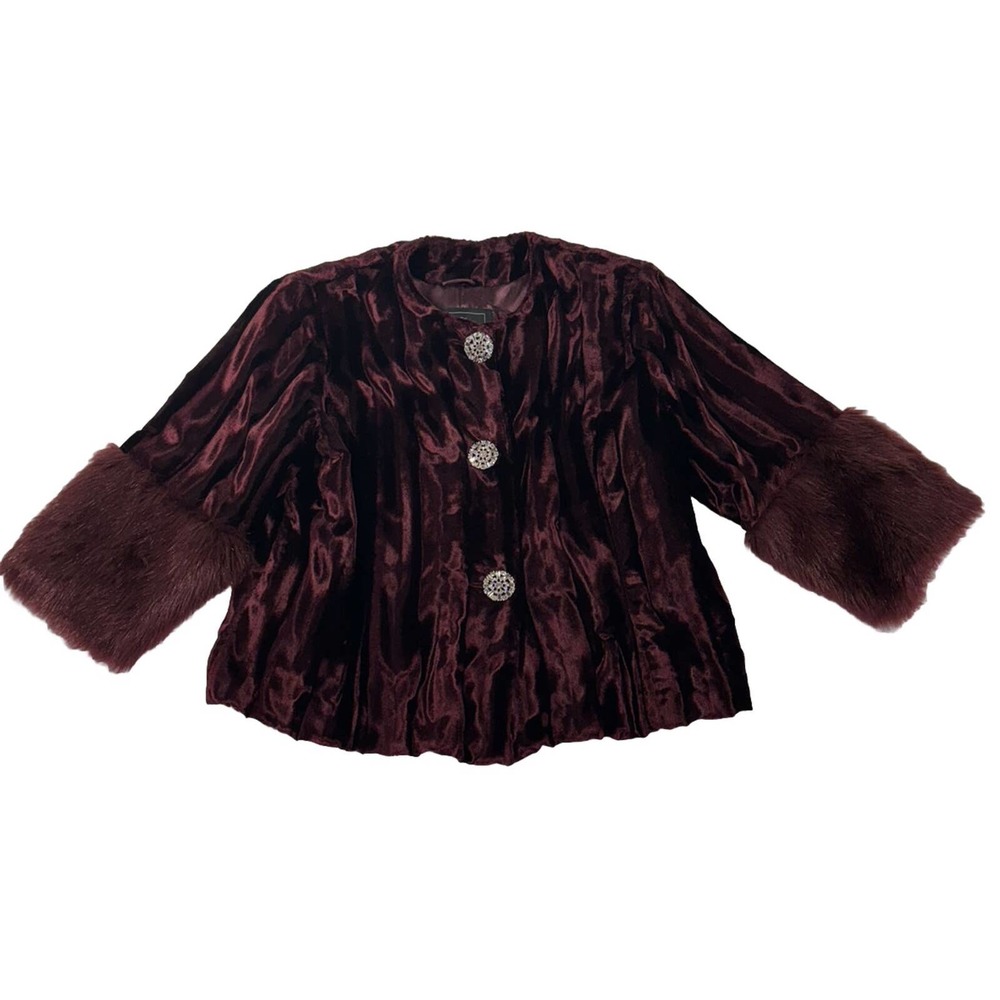 Vintage 90s 1X Terry Lewis Classic Luxuries Jacket Coat Faux Fur Crop Womens